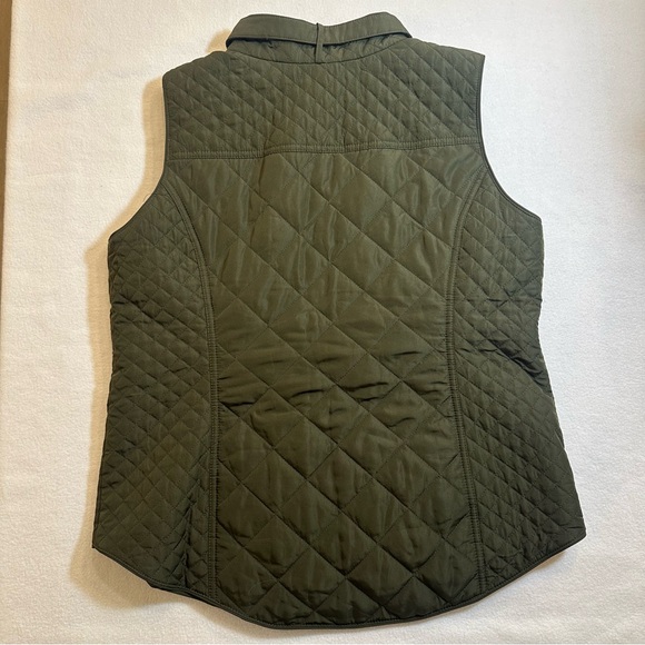 Crown & Ivory Quilted Vest Gold Zip Accents Olive Green Size Large - Picture 5 of 8